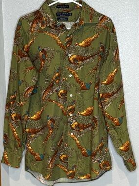 Daniel Cremieux Olive and Gold Pheasant-Print Button-Down Shirt